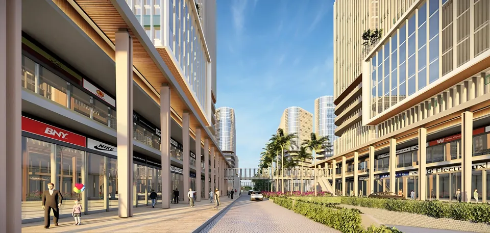 Render of the retail street frontage at Fairfox EON